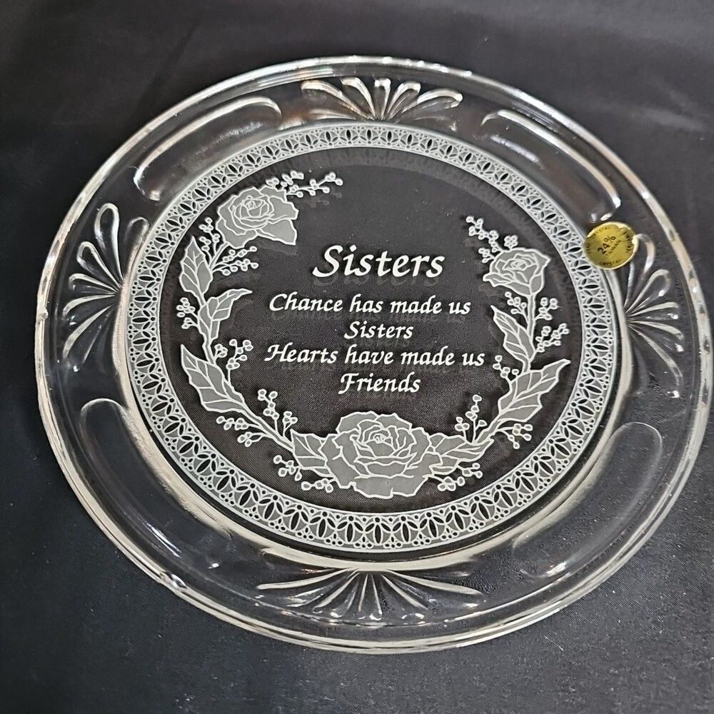 Artmark Sisters Crystal Plate 24% Lead Crystal 7” Etched Sentimental Sister Love